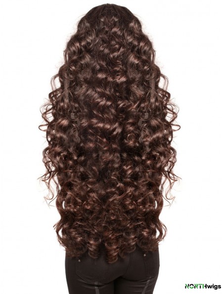 Long With Bangs Curly Brown Fashionable Synthetic Wigs