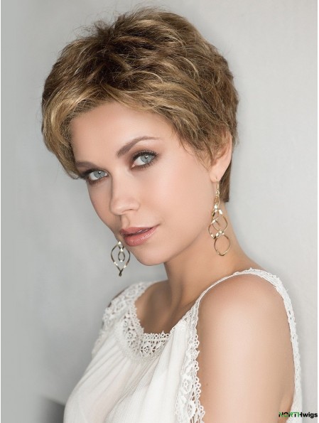 Fashion Blonde 100% Hand-tied 4 inch Curly Boycuts Synthetic Wigs For Women