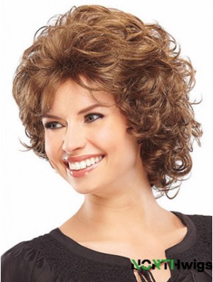 Synthetic Classic Wigs Layered Cut Curly Style Chin Length Auburn Color