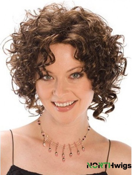 Heat Resistant Synthetic Wigs Curly Style Brown Color Classic Cut