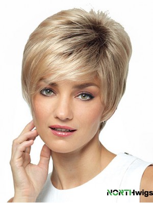 Synthetic Short Ladies Wig With Bangs Short Length Blonde Color