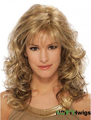 Wavy Synthetic Wigs Blonde Color Capless With Bangs