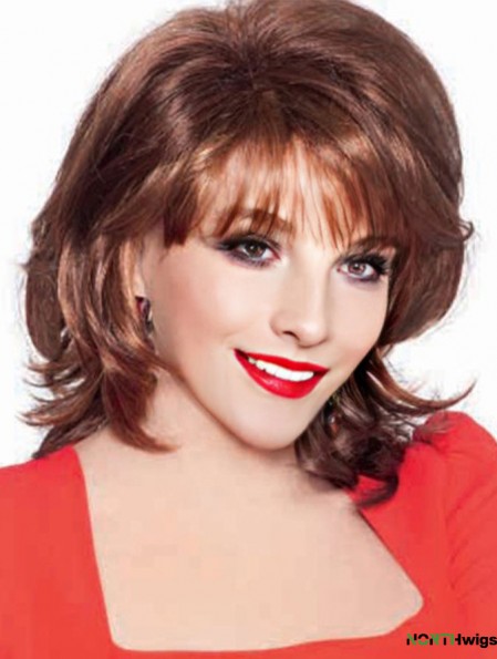 Auburn Chin Length Wavy With Bangs Capless Wigs