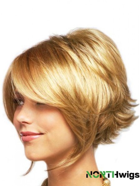 Sleek Blonde Chin Length Wavy Layered Lace Front Wigs