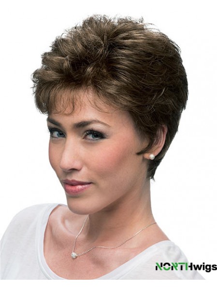 Cheap Brown Cropped Layered Curly Glueless Lace Front Wigs