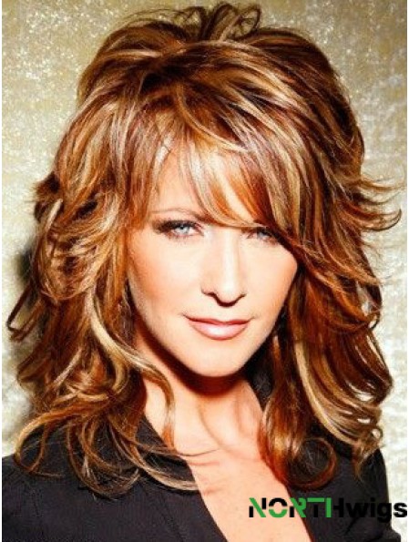 Copper Shoulder Length Curly With Bangs 15 inch Top Medium  Wigs