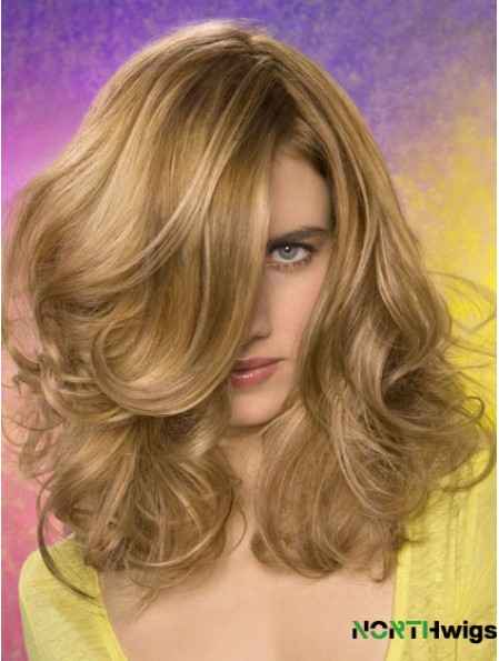 Wavy Layered Shoulder Length Blonde Fashionable Lace Front Wigs