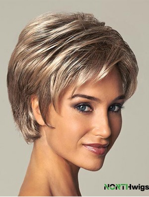 Short Ladies Synthetic Wig With Lace Front Straight Style Layered Cut