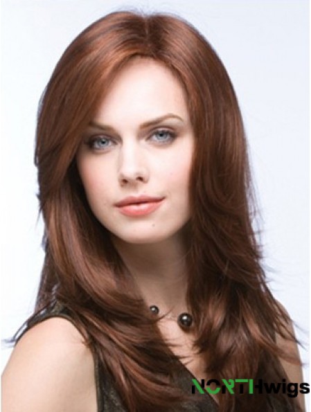 Long Straight Layered Synthetic Brown Auburn Wigs Monofilament