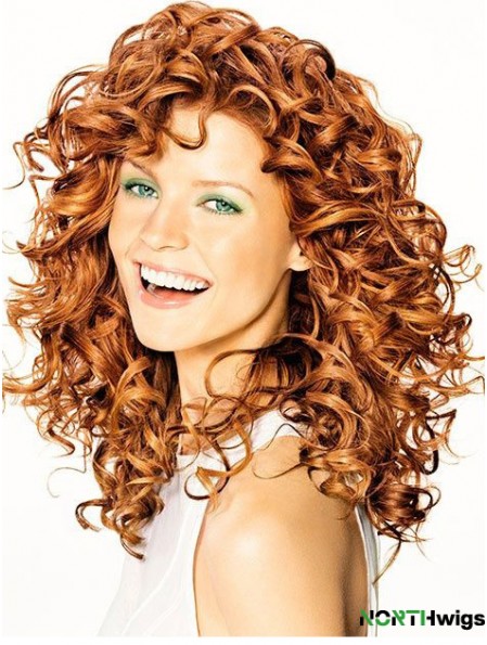 Copper Shoulder Length Curly Without Bangs 16 inch Hairstyles Medium Wigs