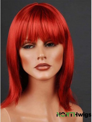 Synthetic Lacefront Wig Monofilament Straight Style Red Color With Bangs