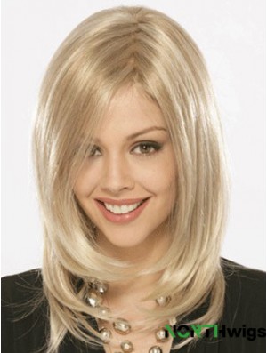 Shoulder Length Without Bangs Straight Blonde Flexibility Synthetic Wigs