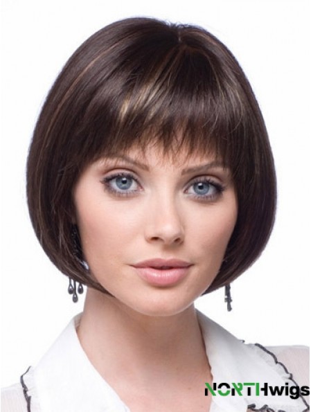 Cheap Synthetic Lace Wigs Chin Length Bobs Cut Brown Color