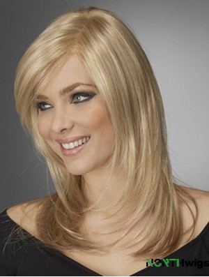 Best Comfortable Synthetic Wigs With Bangs Monofilament Blonde Color Wavy Style