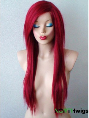 Red Synthetic Lace Wigs UK Red Color Straight Style With Bangs