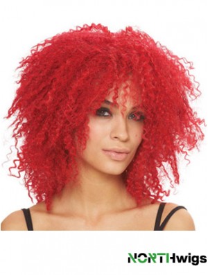 Kinky With Bangs Shoulder Length Red Style Lace Front Wigs