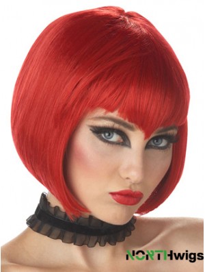 Straight Bobs Chin Length Red High Quality Lace Front Wigs