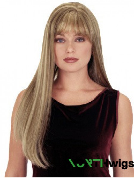 Straight With Bangs 26 inch Blonde Suitable Synthetic Wigs