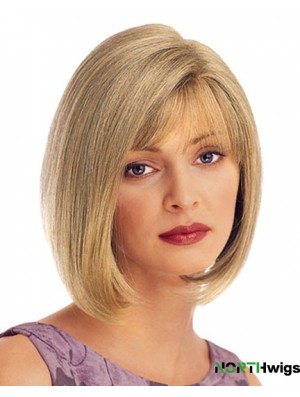 Chin Length Straight Blonde With Bangs UK Cheap Monofilament Wigs