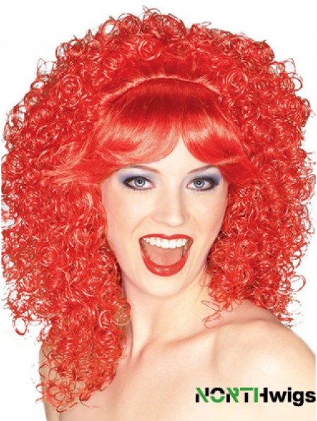 Red Shoulder Length Kinky With Bangs 16 inch High Quality Medium Wigs