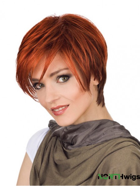 Durable 8 inch Straight Red With Bangs Short Wigs