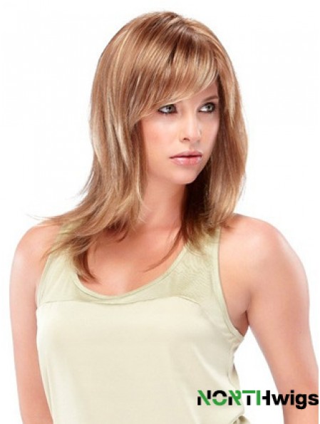 Blonde Shoulder Length Straight With Bangs Trendy Medium Wigs