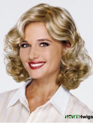 Blonde Shoulder Length Curly Without Bangs 13 inch Fashionable Medium Wigs