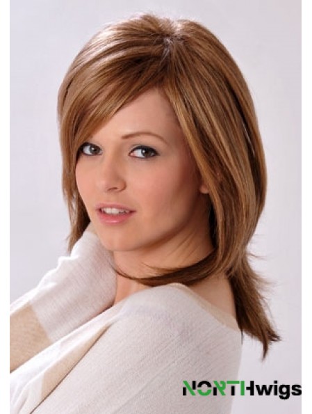 Shoulder Length Layered Straight Brown Convenient Synthetic Wigs