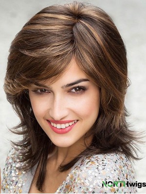 Beautiful Brown Shoulder Length Layered Straight Glueless Lace Front Wigs