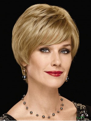 Synthetic Wig Shop UK With Bangs Chin Length Blonde Color