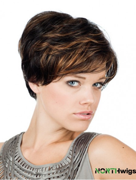 Comfortable 8 inch Straight Brown With Bangs Short Wigs