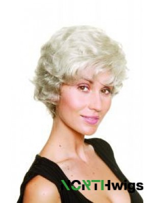 Synthetic Chin Length Wavy Capless Elderly Lady Wigs