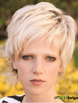 Discount 8 inch Straight Blonde Layered Short Wigs