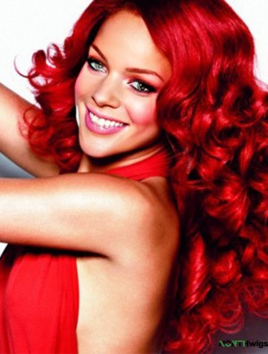 22 inch Curly Without Bangs Capless Red Popular Long Wigs