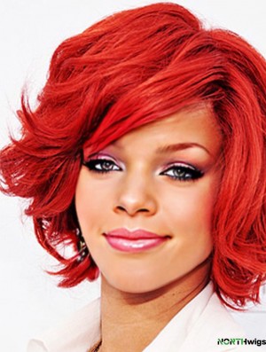 Natural 12 inch Wavy Red With Bangs Short Wigs