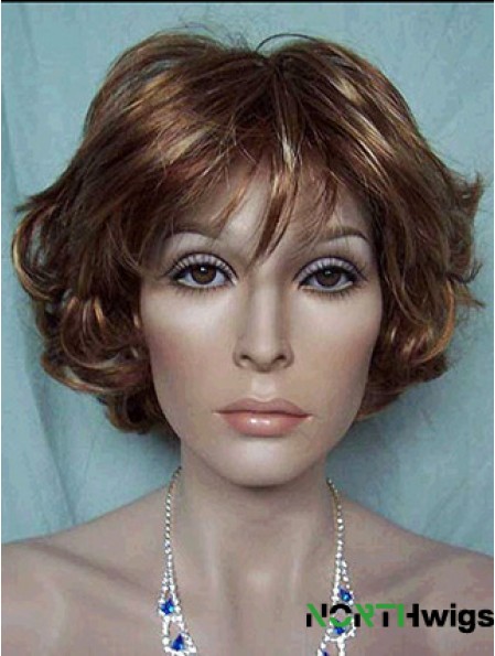 Best Brown Short Wavy With Bangs Lace Front Wigs