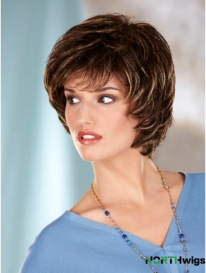 Wavy Brown Designed Chin Length Classic Wigs