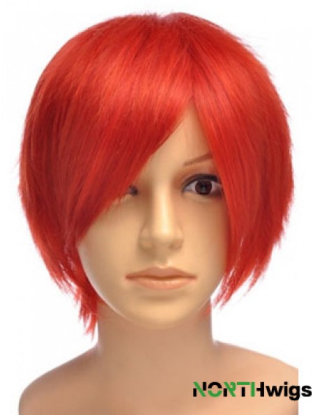 Sleek Red Short Straight With Bangs Lace Front Wigs