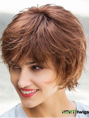 Flexibility Brown Chin Length Layered Straight Glueless Lace Front Mono Synthetic Wigs