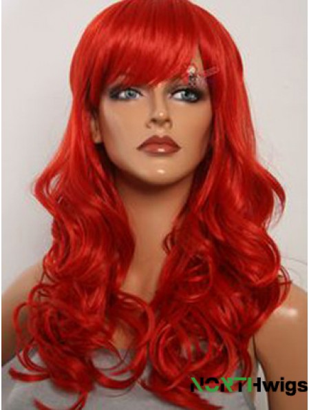 Wavy With Bangs Lace Front Fashion 20 inch Red Long Wigs