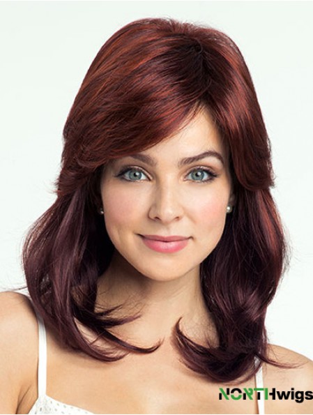 Red Shoulder Length Wavy With Bangs 14 inch Discount Medium Wigs