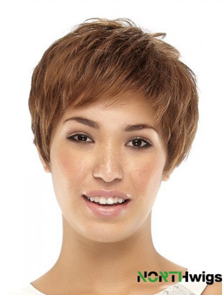 Cropped Boycuts Straight Brown Popular Synthetic Wigs