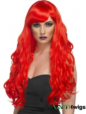 Wavy With Bangs Lace Front Incredible 24 inch Red Long Wigs