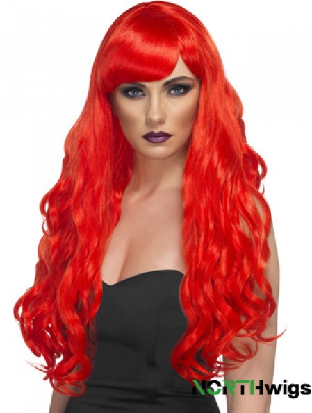 Wavy With Bangs Lace Front Incredible 24 inch Red Long Wigs