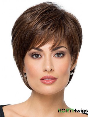 Suitable 8 inch Straight Brown With Bangs Short Wigs