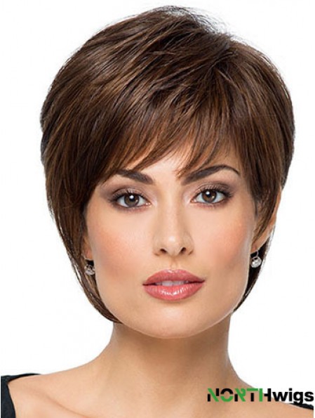 Suitable 8 inch Straight Brown With Bangs Short Wigs