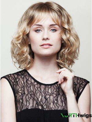 With Bangs Blonde Curly Chin Length 10 inch Trendy Medium Wigs