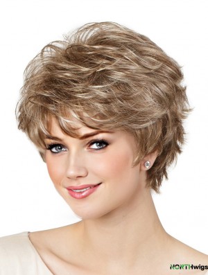 Classic Blonde Colour Short Wavy 8 inch Capless Lady Synthetic Wigs