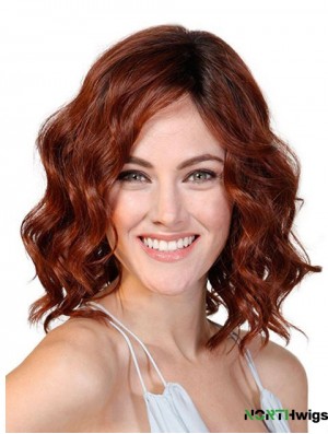 Wavy Without Bangs Red 12 inch Monofilament Cancer Patients Wigs