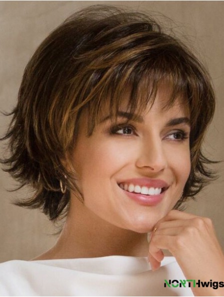 Synthetic Short Bobs Brown Wavy 9 inch Medium Wig